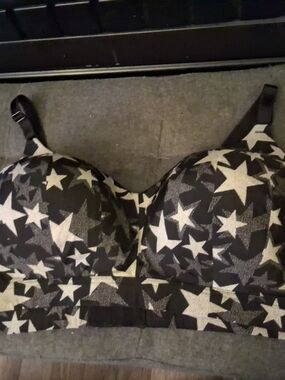 Star Print Wireless Bra - Black/White